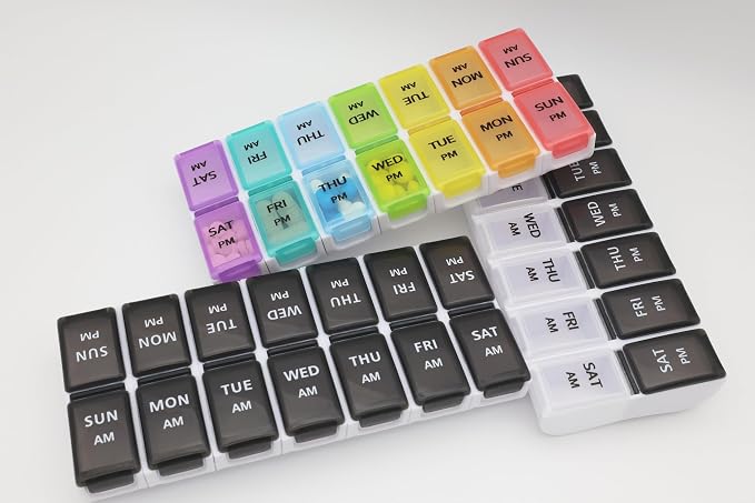 7 Day Weekly Pill AM PM Organizer, ShysTech Large Pill Case Pill Box for Pills/Vitamin/Supplements/Medication (Separable, Small Multi-Color)