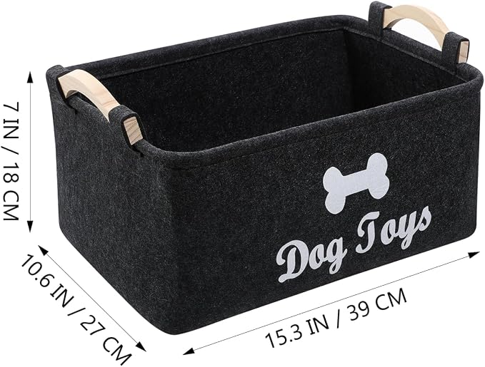 Totority Pet Toy Basket Felt Storage Bin with Handles 15.35 X 10.62 X 7.08 in Organizer Container for Dog Toys Accessories Kids Toys Home Bedroom Living Room