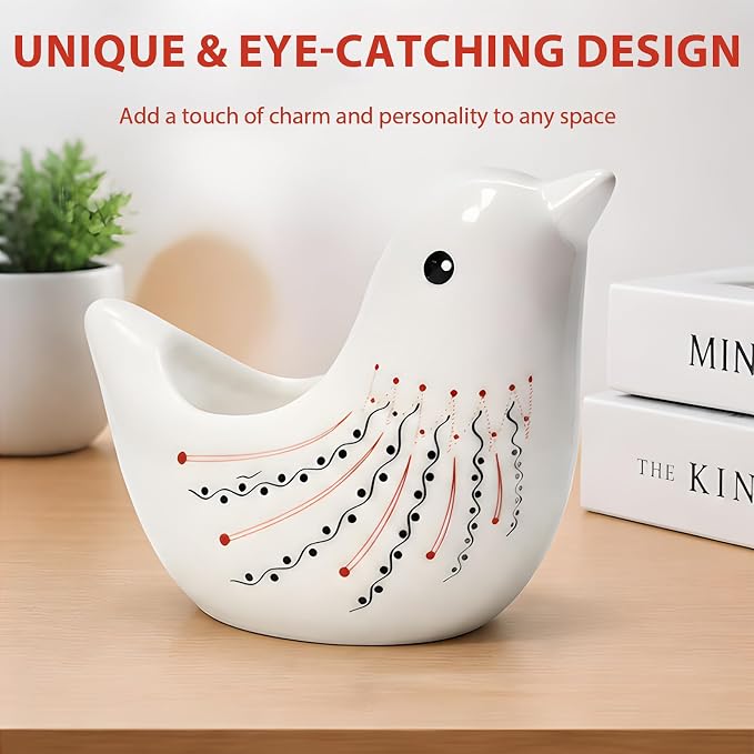 Ceramic Pigeon Shaped Pen Pencil Holder for Desk Decoration Accessories Pigeon Decor Makeup Brush Pen Cups Succulent Plant Pot Office School Ideal Gifts for Women, Mom or Birthdays