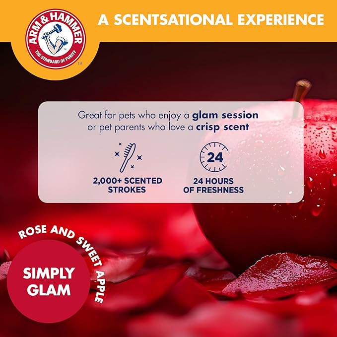 Arm & Hammer Deodorizing Slicker Brush for Dogs, Fragrance Transfer Technology with Baking Soda, Self-Cleaning Button, Removes Loose Fur & Tangles, Dog Grooming Brush, Sweet Apple & Rose Scent