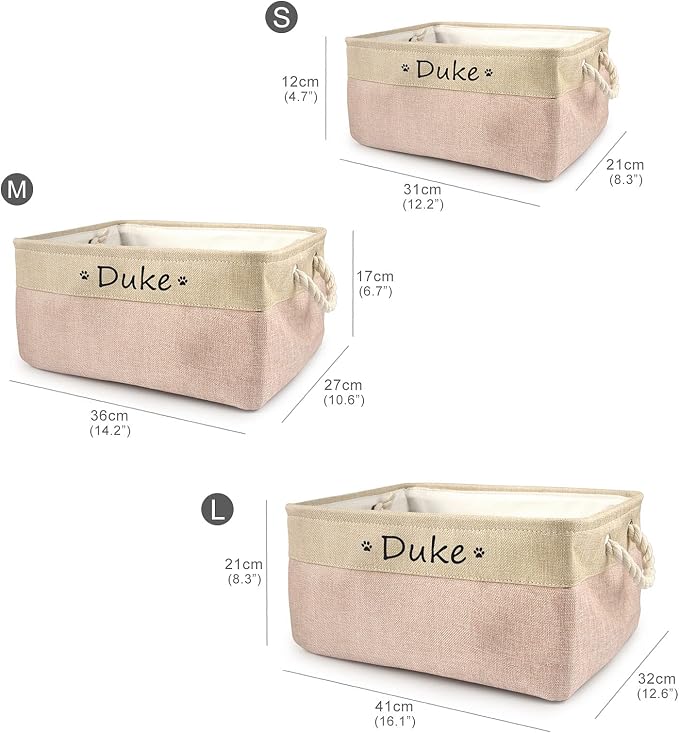 Personalized Dog Toy Storage Basket Bin Collapsible Customized Pet's Name Storage Box Organizer for Dog Toys、Dog Clothing、Dog Apparel & Accessories(Pink-L)