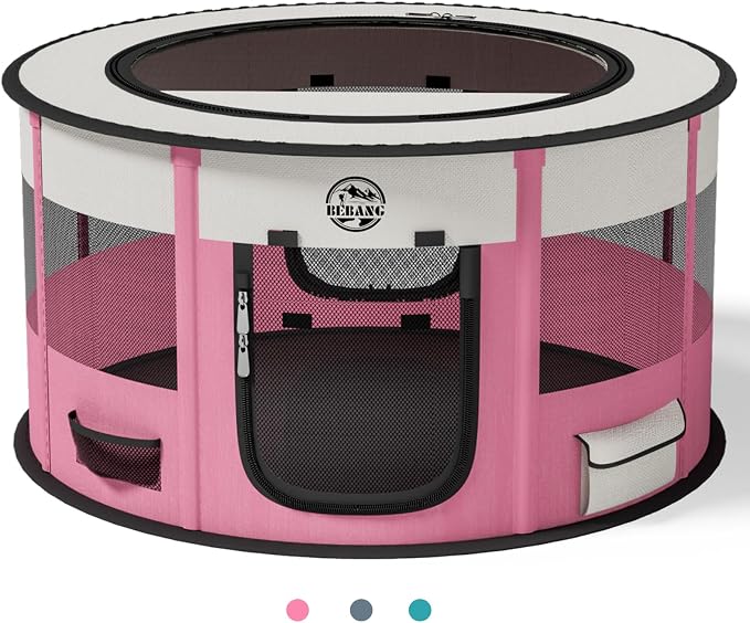 Dog Playpen for Puppies and Cats: Foldable Pet Pen with Dual Doors | Two Zippered Doors, 360° Mesh Windows, Removable Breathable Top, Spacious Interior