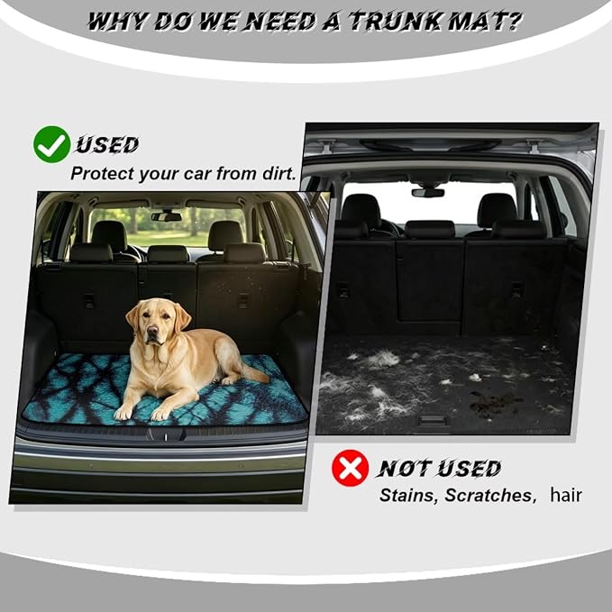 Howilath Heavy Duty Car Trunk Mat Non-Slip & Dustproof Teal Tie Dye Rear Trunk Protection with Anti-Slip Backing Auto Interior Accessory