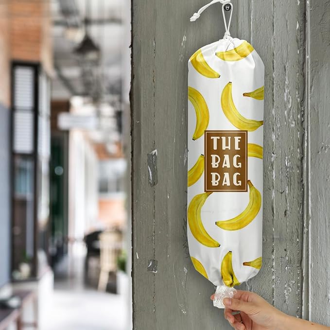 Plastic Bag Organizer, Reusable Grocery Country Style Plastic Bag Dispenser for Home Kitchen Travelling Camping Decor use 1 Pack,Banana Pattern