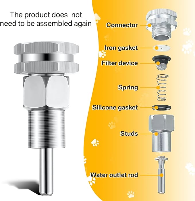 Hohean Stainless Steel Automatic Water Drinker 1/2'' 3/4'' Automatic Nipple Drinking Waterer Brass Water Tank Connector with Hole Opener and Plumber's Tape for Dogs and Other Pets