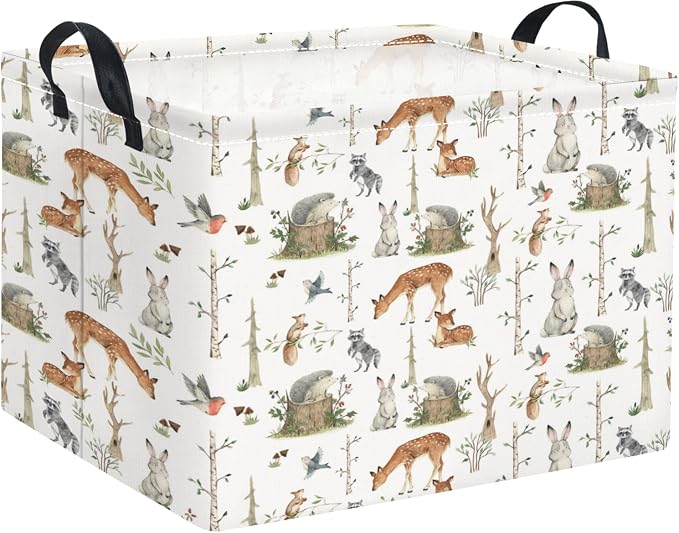 Rectangular Valentines Basket Fabric Storage Bin Storage Boxes Collapsible Storage Basket for Clothes Books Shelves Basket(Woodland Animal)