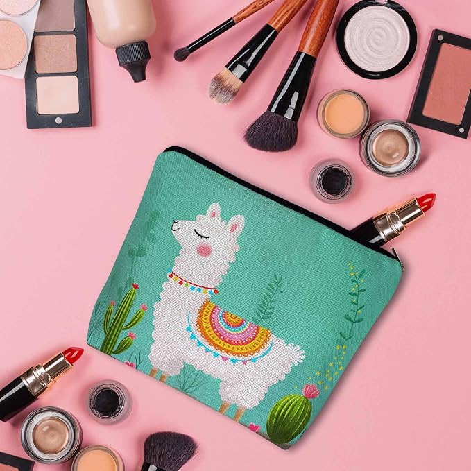 Makeup Bag Llama Makeup Bags For Purse Pouch, Funny Llama Alpaca Cactus Floral Green Travel Toiletry Bag Cosmetic Bag Makeup Bags Flax Makeup Organizer Bag Pencil Pouch For Man Woman