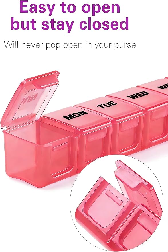 BUG HULL Weekly Pill Organizer Large 2 Packs, Extra Large Travel Pill Organizers, Pill Box 7 Day, Travel Pill Case, Medicine Pill Organizer for Vitamins, Supplements and Medications (Red+White)
