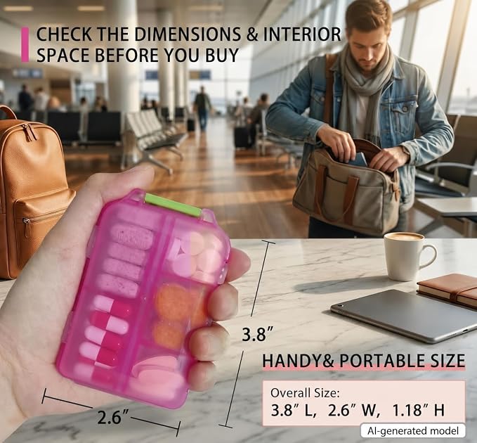 Pill Organizer with 161 Medicine Labels, Daily Travel Pill Case (Blue) | Compact 10-compartment pill case and pill box with 161 medicine labels for 7-day planning, vitamins, supplements, and travel