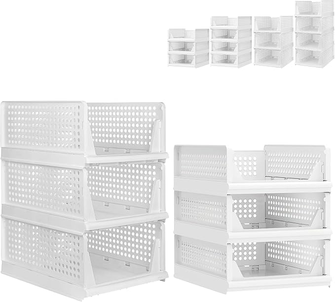 This Stackable Foldable Clothes 3-Tier Drawer Shelf for Closet Bedroom Kitchen & Bathroom - White 18cm & 14cm Height Options - Space-Saving Storage Solution