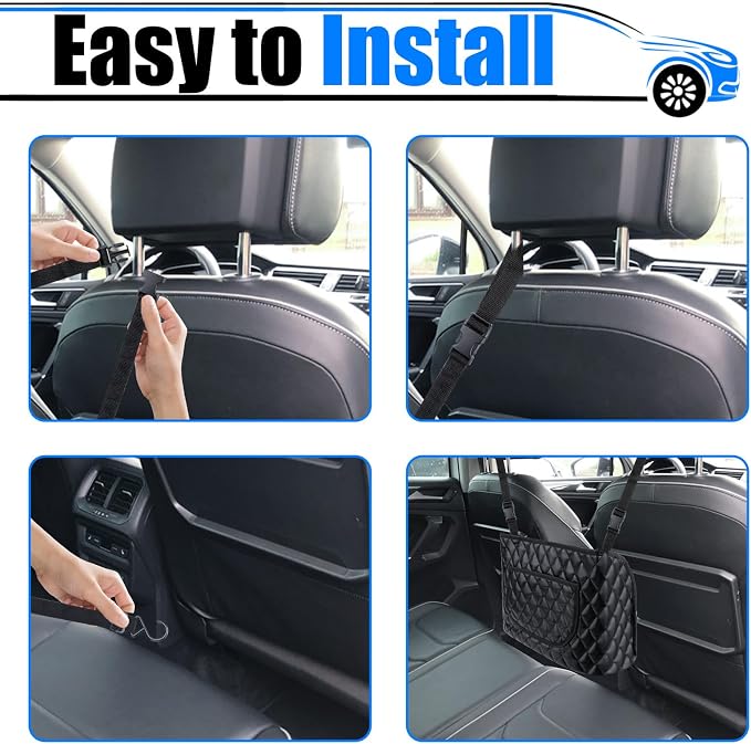 BFXM Car Purse Holder Between Seats, Leather Front Seat Car Organizer | Large Capacity Car Net Pocket Handbag Holder, Backseat Barrier Storage Bag Fits for Car, Truck, SUV, Purse Holder for Car