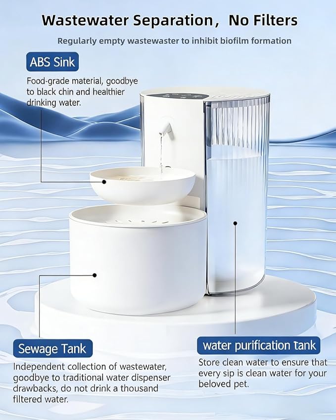 Wireless Cat Water Fountain Cordless No Filters, 4.5L Automatic Wastewater Separation Pet Water Fountains for Cats Indoor, Quiet Cat Dog Water Dispenser Rechargeable Kitty Drinking Fountains for Pets