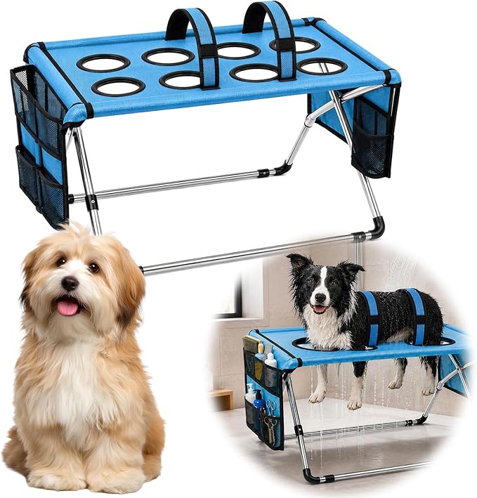 Foldable Dog Grooming Table, Pet Hammock with Stand for Small Dogs & Cats