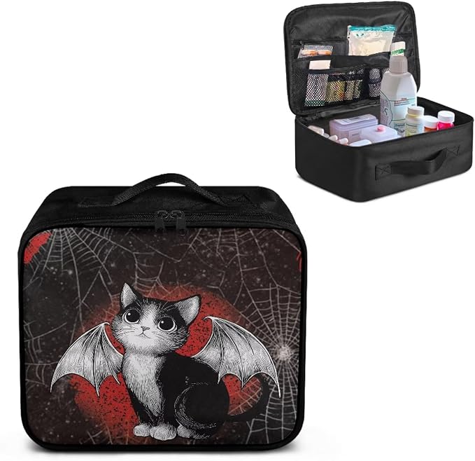 First Aid Kit Bag Empty Gothic Bat Cat Cobweb Emergency Medical Pouch for Hospitals Schools and Home Use Constructed with Tear-Resistant Fabric
