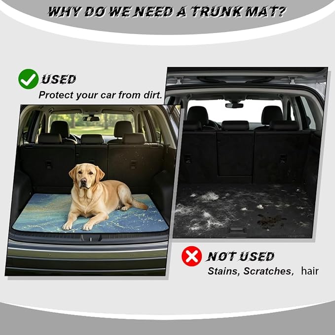 Howilath Blue Gold Marble Trunk Liner for Car SUV All Weather Non-Slip Rear Trunk Mat Durable Polyester Carpet for Daily & Outdoor Use