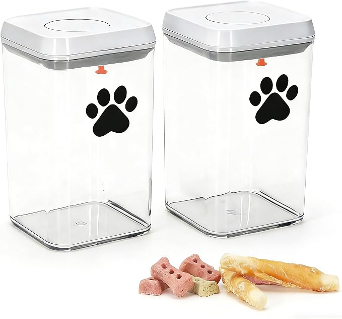 2pack Airtight Dog Treat Jars |1.5L/1.6QT POP Dog Cat Food Container with Lids, Clear Dog Cat Treat Canister, Pet Kibble Dog Cookie Jar-Keep Food Fresh Crispy-BPA free