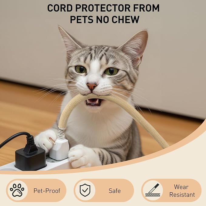 AGPTEK Cable Sleeve, 10ft - 4/5 inch Cable Management Cord Hider,Wood Color | Desk Cord Cover Organizer Wire Hider for Office Computer TV Wire Loom Tubing Pet-Proof Cord Protector from Cat Dog Chewing