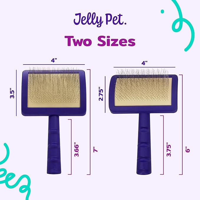 Jelly Pet Universal Slicker Brush for Dogs, Dog Grooming Brush, Remove Tangles and Dead Undercoat, Tuffer Than Tangles Maltese Shi-Tzu Poodle Bichon, Soft Pins, Purple, Small