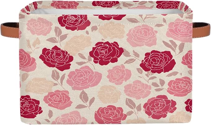 Pardick Roses Pink Flower Basket Storage Bins Large Fabric Toys Storage Cube Box with Handles Collapsible Closet Shelf Cloth Organizer Basket for Nursery Bedroom Bathroom Holiday Gift