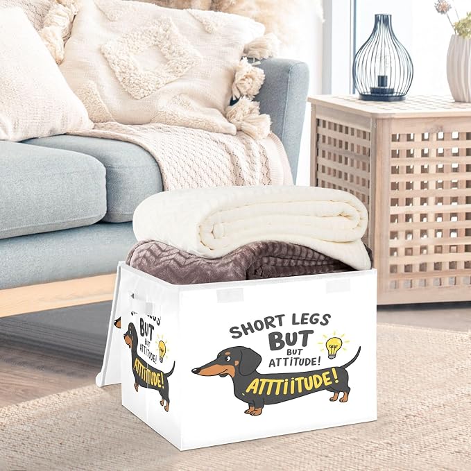 Dog Puppy Storage Bins with Lids Closet Bedroom 40L Fabric Bin | Decorative Storage Boxes, Foldable & Stackable, Dust-Proof Flip Top, Reinforced Handles, For Home & Dorm, Clothes & Toy Box