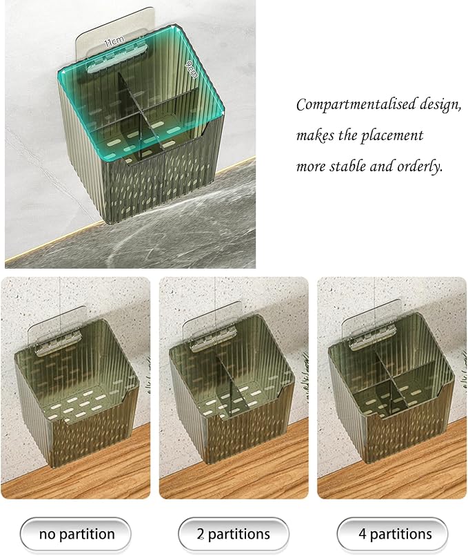 Lae Nuvole 2Pcs Storage Organizer Bins, Wall Shower Toothbrush Caddy, Clear | with Dividers & 4 Adhesive Pads, No Drill, Renter Friendly, BPA-Free PET, Fits Bathroom, Apartment, RVs, Cabinet/Pantry Door