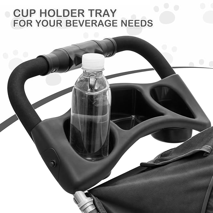 MoNiBloom Pet Stroller for Small/Medium Dogs and Cats up to 33 lbs, Black | Foldable Dog Stroller 3 Wheels Pet Strolling Cart w/ Storage Basket Cup Holder, Breathable and Visible Mesh for All-Season