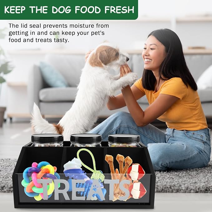 Dog Treat Container cat food container with 3 Jars & Compartments pet treat storage dog treat container trapezoid Cute Pet Treat Organizer