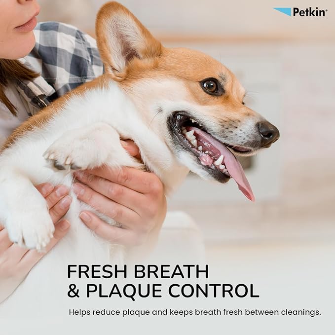 Petkin Plaque Remover Gel, Peanut Butter – Cleans Teeth and Gums, Removes Plaque and Tartar - Freshens Breath and Whitens Teeth with Baking Soda - Ideal for Daily Use, No Brushing or Rinsing - 4 fl oz