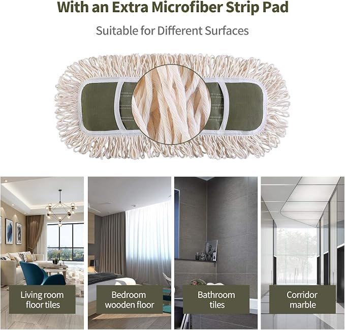Eyliden Dust Mop, 2 Microfiber Pads, Home Commercial Cleaning, Quick Swap | 52.6" Adjustable Handle, 360° Swivel, Washable, Wet Dry Mops for Kitchen Hardwood Vinyl Tile Floor Cleaning, Push Dust Broom
