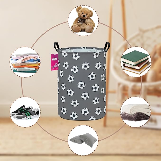 Football Fabric Storage Bin Nursery Organizer Basket | Organizer Bin Dirty Clothes Collapsible Waterproof for College Dorms, Boys and Girls Bedroom,Bathroom