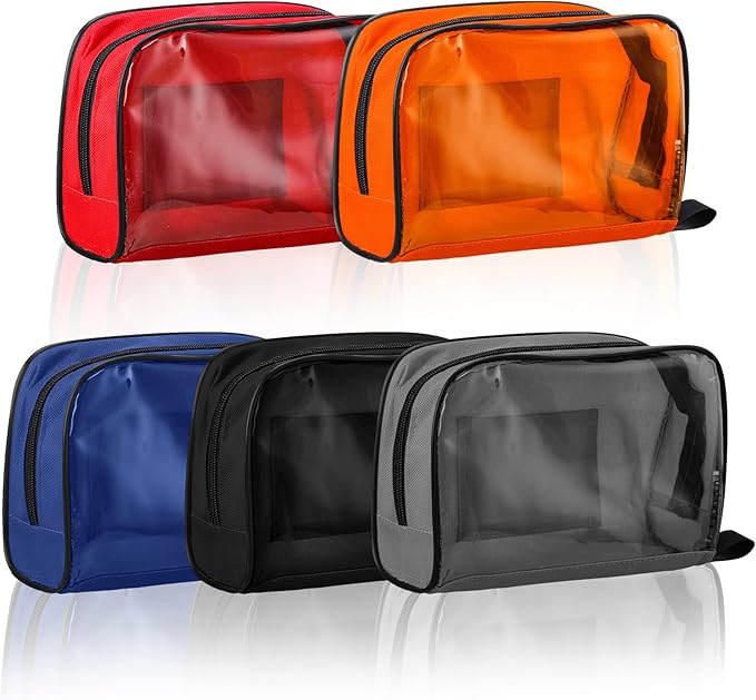 5 Pcs 5 Colors First Aid Kit Bag Empty Emergency Medical Kit Accessory Pouches Zippered Portable Travel Medicine Bag with Transparent Window for Home Outdoor Car Supplies,8.7 x 3 x 5.1 Inch
