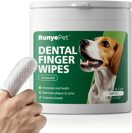 Pet Dental Finger Wipes for Dog & Cats, Remove Bad Breath by Removing Plaque and Tartar Buildup No-Rinse Dog Finger Toothbrush, Disposable Gentle Cleaning & Gum Care Pet Wipes, (Large 50 ct)