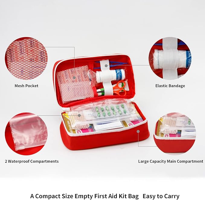 Portable Empty First Aid Kit Bag, Travel Medicine Pouch, Small Medical Bag (2 Pieces Red)