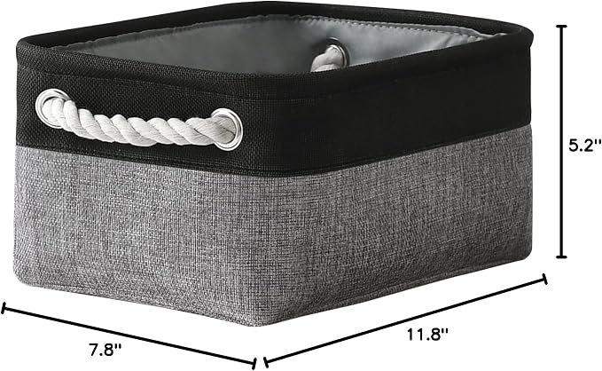 Storage Basket for Organizing - 12x8x5.2 inch 1 Pack Fabric Storage Cubes, Baskets for Gifts Empty for Closet Organizer Dog Gift Cloth Toy (Grey & Black)