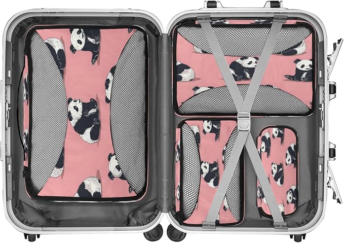Packing Cubes for Travel, Precious Pandas Travel Luggage Packing Organizers for Women Men, Large Custom Toiletries Bag for Clothes Shoes, Cute Panda