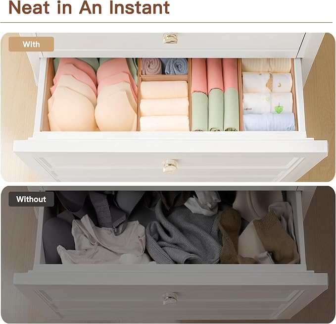 Drawer Organizer Clothes, 21 Pack Dresser Organizer for Baby Clothes, Underwear, Sock - Foldable Closet Organization and Storage Dividers Bins for Nursery, Bedroom (Brown)