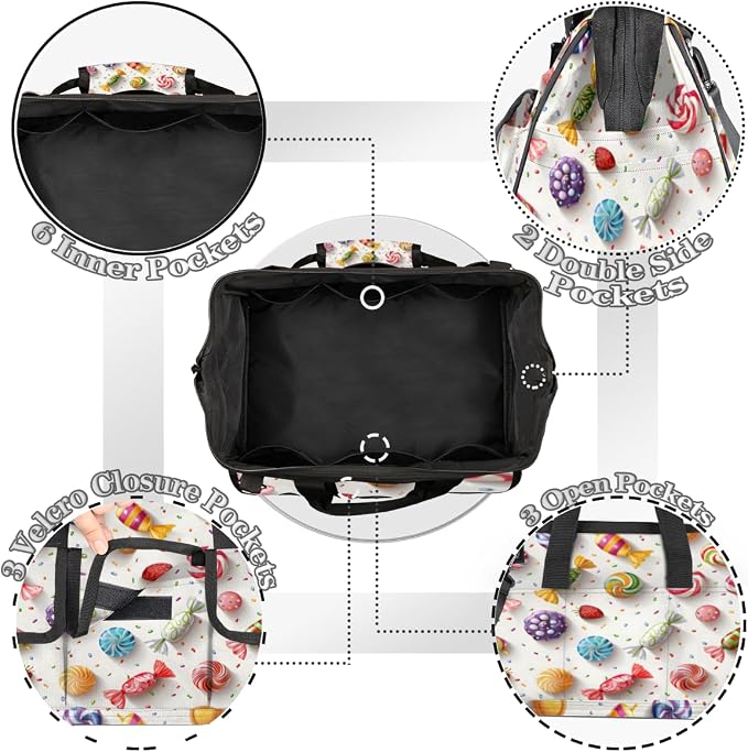 Candy Heavy Duty Tool Bag 14.8 Inch Colorful Candy Portable Soft Tool Box Organizer Storage with Adjustable Shoulder Strap