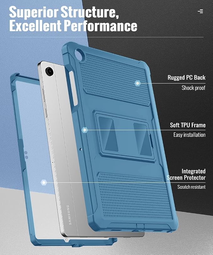 MoKo Shockproof Case Fit Samsung Galaxy Tab A11+ Plus/ A9+ 11 Inch | Full Body Rugged Stand Back Cover with Built-in Screen Protector for Galaxy Tab A11+/ A9+ Tablet, Turquoise