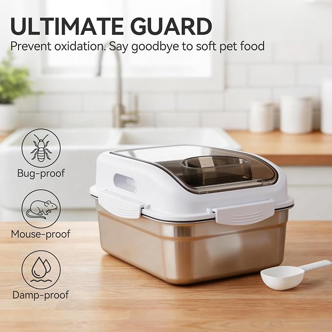 ALL FOR PAWS Stainless Steel Pet Food Storage Container with Airtight Lid & Scoop, 304 Stainless Metal Storage Bin for Dry Cat Food&Treats, Bird Seed, Up to 7 Lbs, Keep Fresh, Easy to Clean