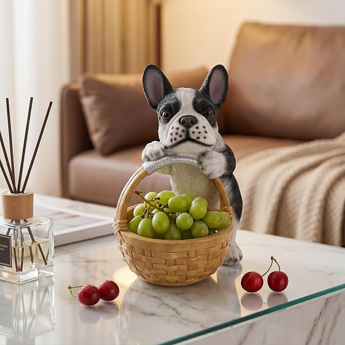 French Bulldog Statue Key Holder Bowl - Decorative Catchall Tray Organizer - Aesthetic Animal Trinket Dish & Puppy Lover Gifts