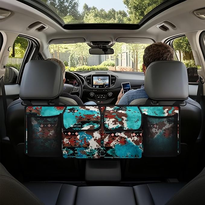 Trunk Organizer SUV Accessories Green Cow Printt Back Seat Car Organizer, All-Weather Protection Car Storage Organizer for Truck Sedan SUV