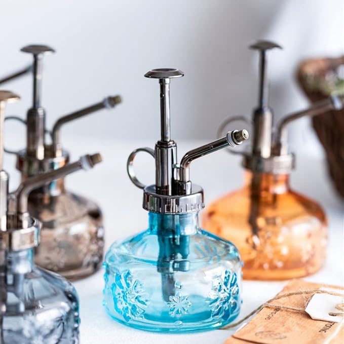 XXXFLOWER Glass Plant Mister Spray Bottle for Indoor Plant Spritzer Succulent Watering Bottle Tall Vintage Style with Bronze Plastic Top Pump | Mini Watering Can Indoor Plants Indoor Plant Mister Succulent Watering Bottle Tall Vintage Style with Bronze...