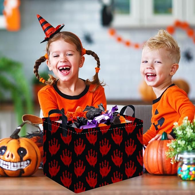 Halloween Ghost thriller basket,Empty Halloween basket,Horror and thriller decor,Trick or Treat Box for Boys and Girls,Horror decor(Handprint)