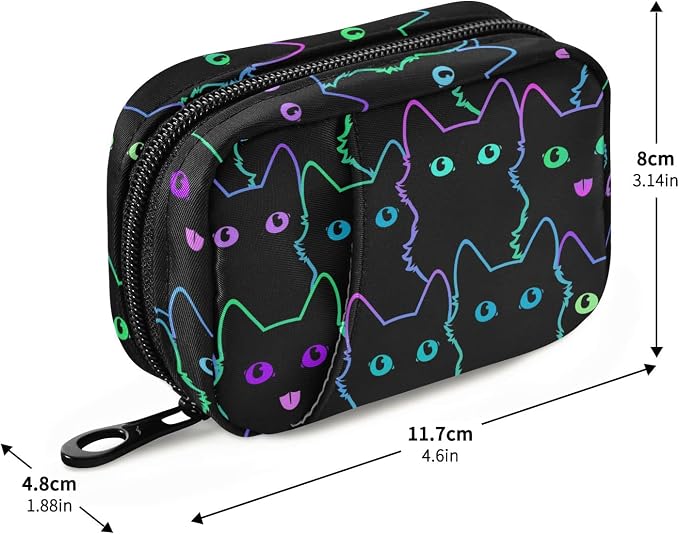Neon Black Cat Pill Case, Portable Weekly Pill Box Bag Container 7 Days Pill Organizer Vitamin Supplement Holder with Zipper for Travel Family Business