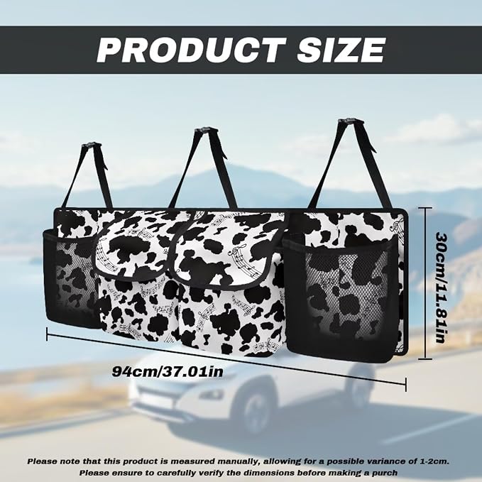 Cow Print Car Back Seat Organizer - Abrasion-Resistant Trunk Organizer, Multi-Functional Storage for Truck