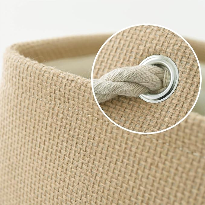 Decorative Basket Rectangular Fabric Storage Bin Organizer Basket with Handles for Clothes Storage (Beige, Medium-1Pack,13.8L*9.8W*6.7H)