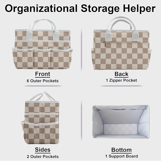 Cupohus Art Organizer Craft Storage Tote Bag with Handles Checkered | Portable Supply Storage for Sewing, Scrapbooking, Journal, Oxford Fabric Carrying Caddy for Teacher, Officer, Artist