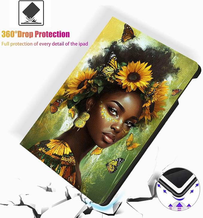 for Microsoft Surface Go 4/3/2/1-10.5" 2021 Tablet Case,Auto Wake/Sleep,Adjustable Stand Protective Cover - Sunflower Butterfly African Girl