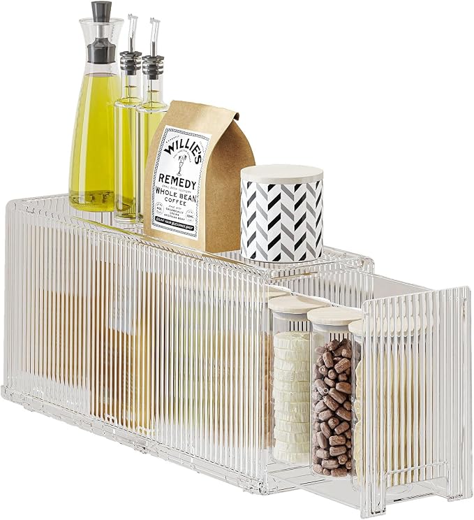 KHNR Slim Kitchen Spice Rack Organizer, 1 Tier Narrow Gap Storage Shelf with Wheels, Food Grade PET Seasoning Bottle Holder for Refrigerator Side or Cabinet Gap, Clear White