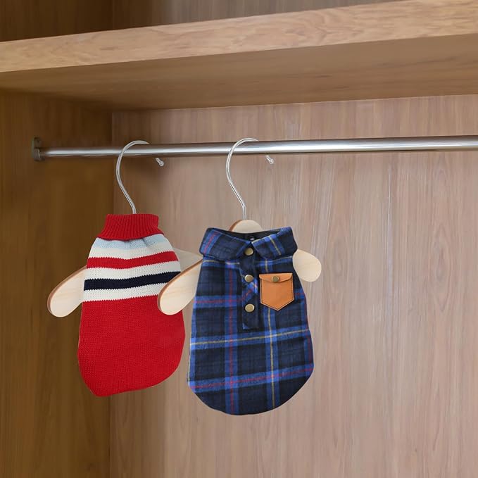 KALLORY Wooden Dog Clothes Hangers 8.66 Inch Wear-Resistant Pet Hangers Portable Small Cat and Dog Apparel Organizer 10Pcs Set for Household Closet Storage